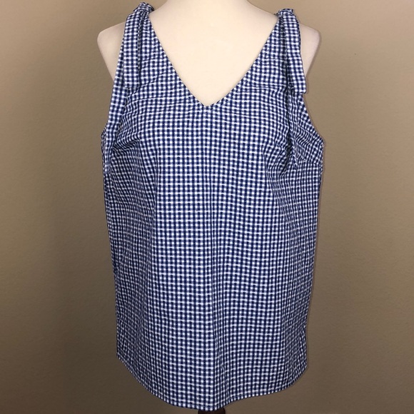 NWOT Dalia Blue and White Gingham Sleeveless Top w/ Decorative Bows - Size Small - Picture 1 of 12